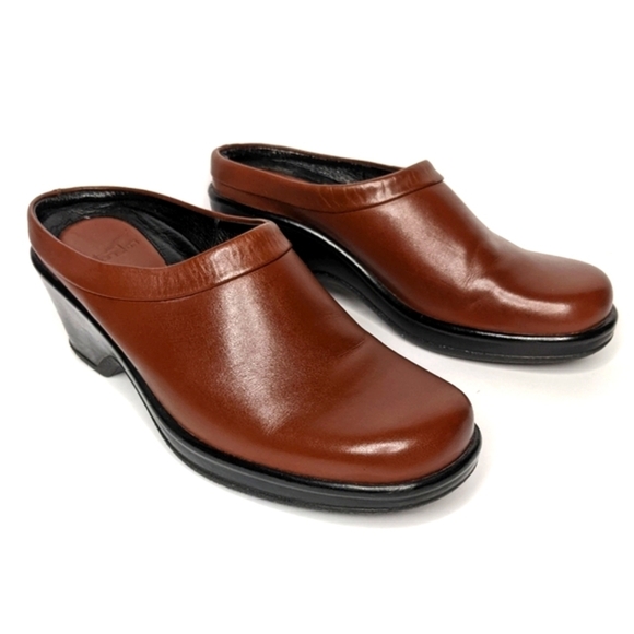 Dansko Leather Brown Black Clogs Mules Heeled Comfort Orthopedic Size 38 - Picture 6 of 9